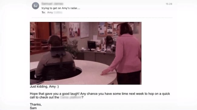 Screenshot of a GIF email from the “Morgan reacts” series